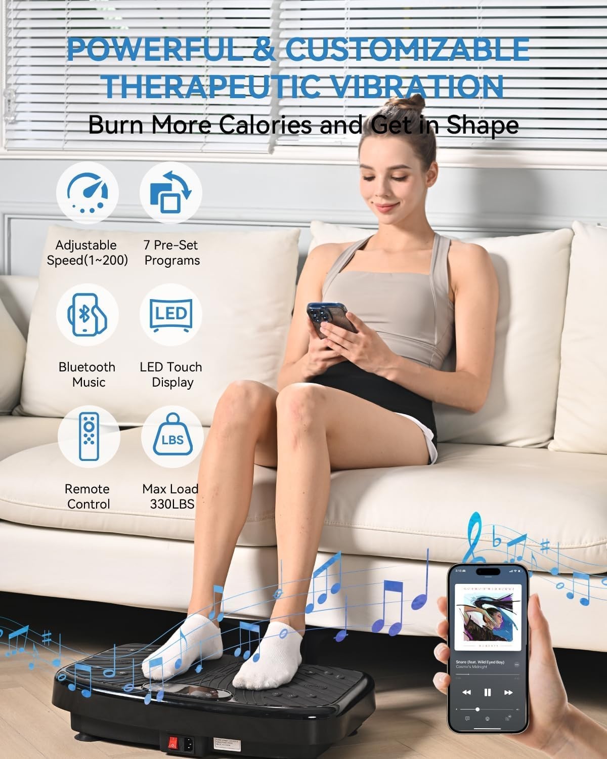 Jet Black Vibration Plate Exercise Machine Lymphatic Drainage 200 Speeds