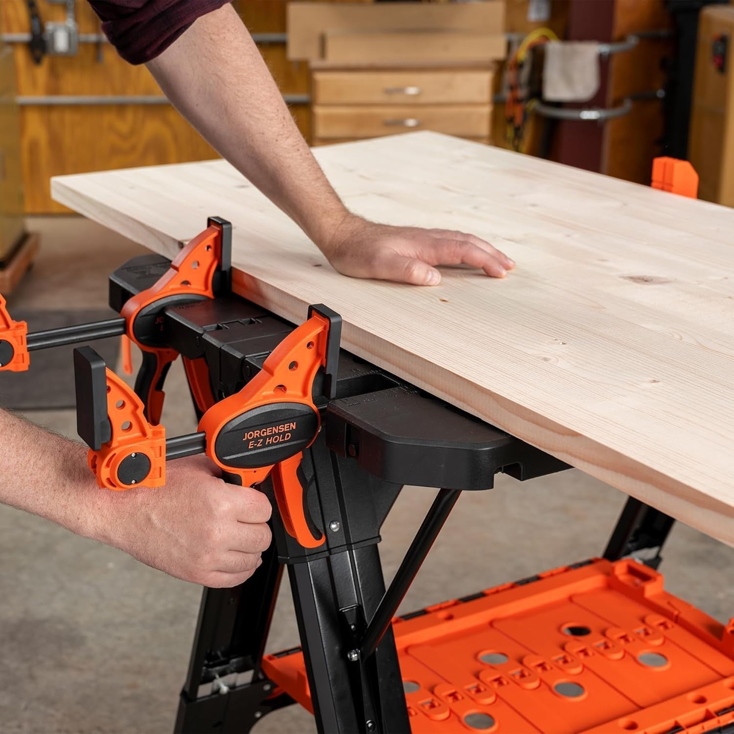 2-in-1 Folding Workbench & Sawhorse 454kg Load 6-Height Table with Clamps