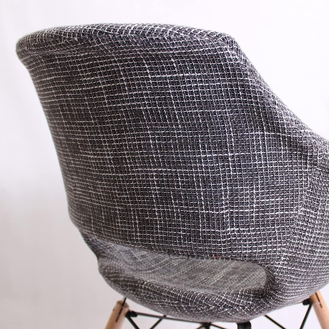 Dark Grey Fabric Armchair Round Tub Chair Wooden Legs