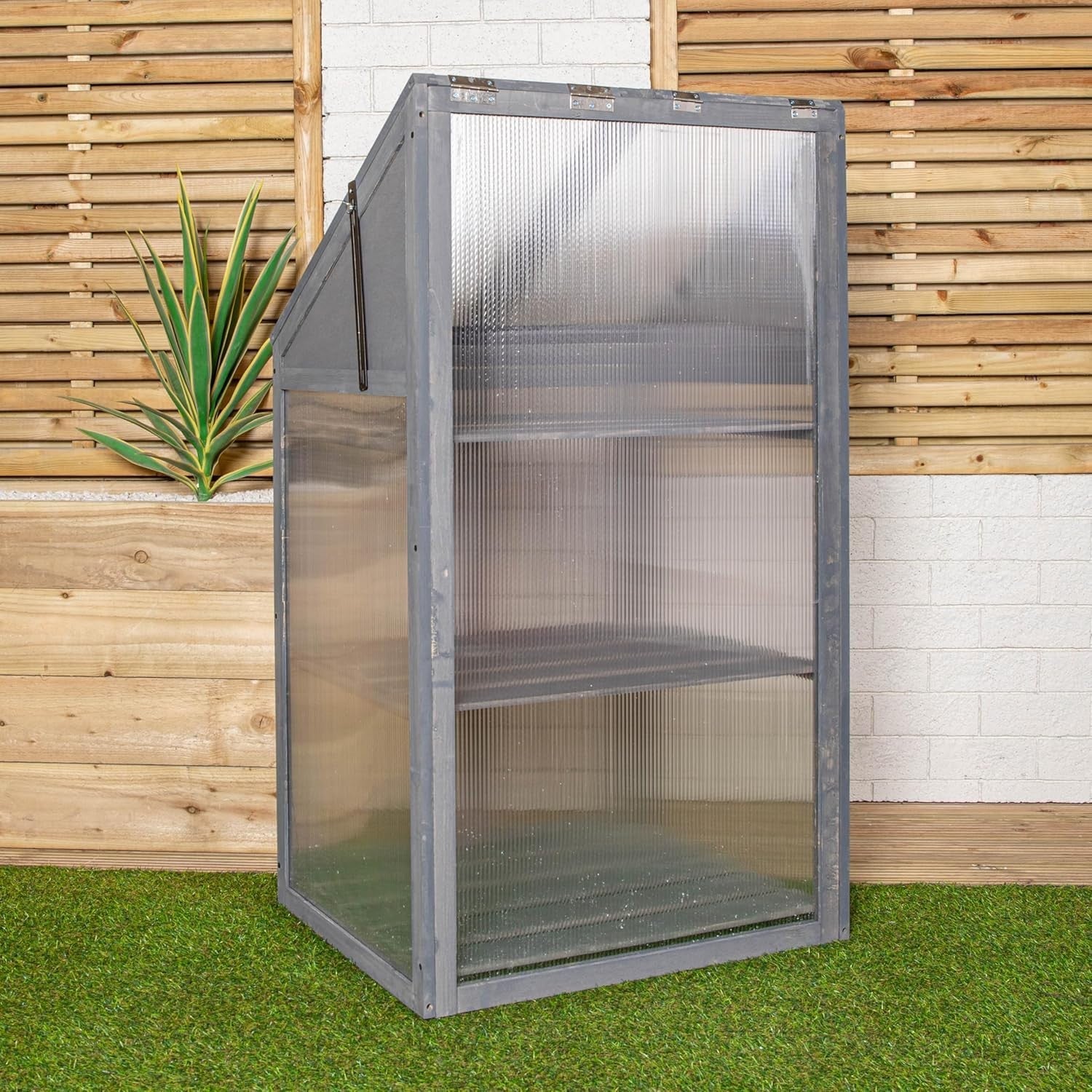 Grey Wooden Mini Greenhouse Cold Frame with Polycarbonate Panels H120xW69xD49cm