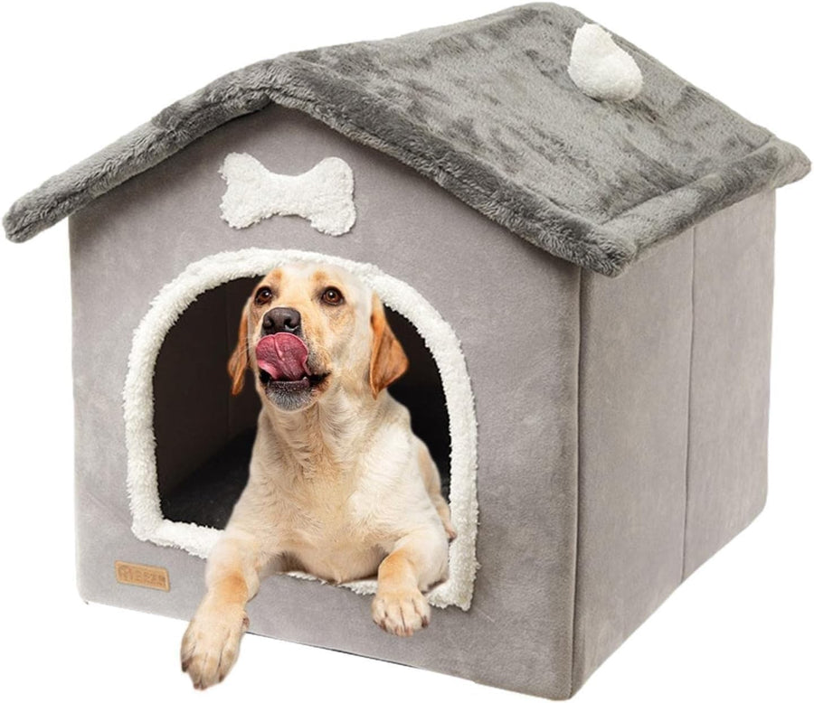 Foldable Plush Dog House Kennel Bed with Removable Cushion Small Medium Pets