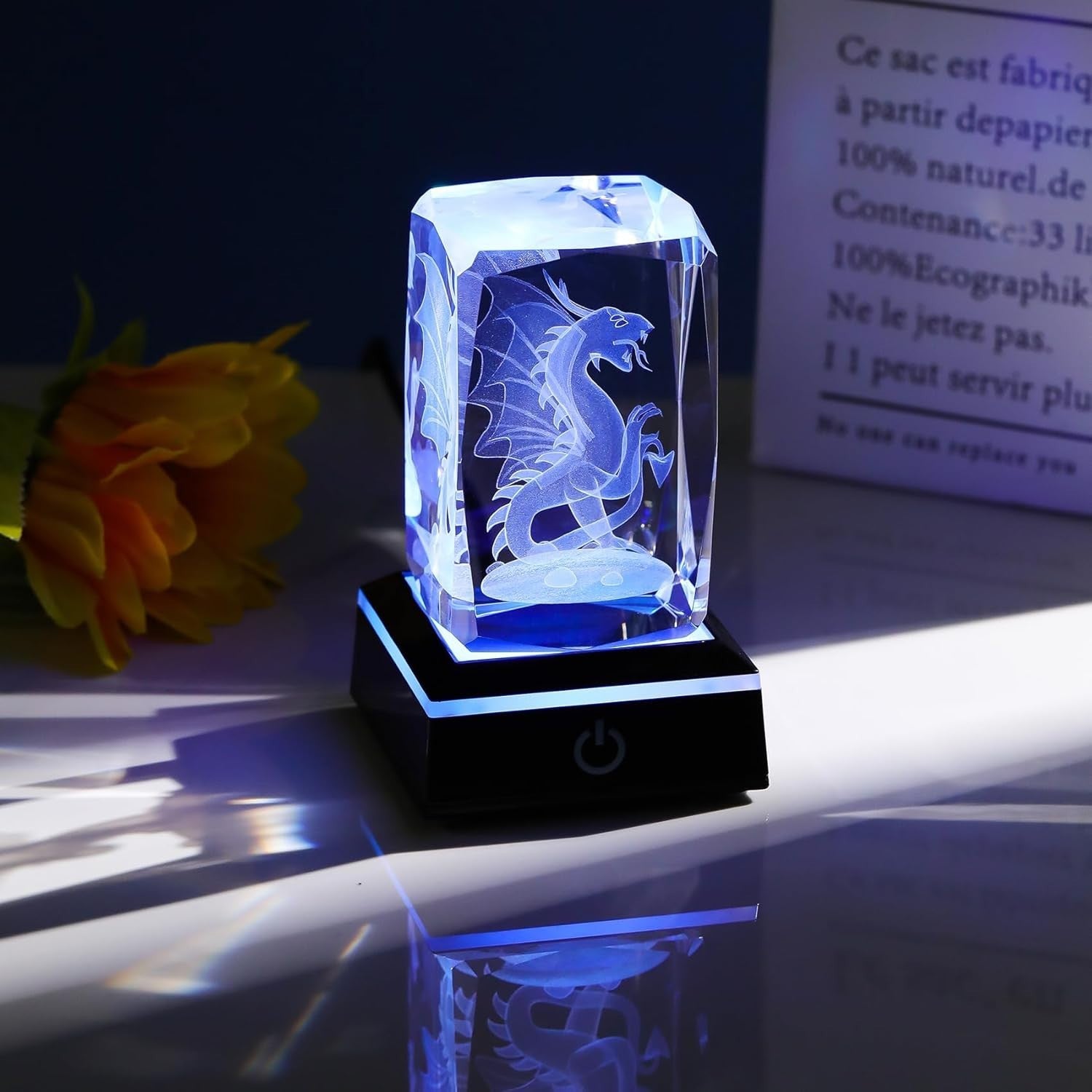 3D Crystal Dragon Ornament LED Light • Gothic Fantasy Glass Gift Home Decor