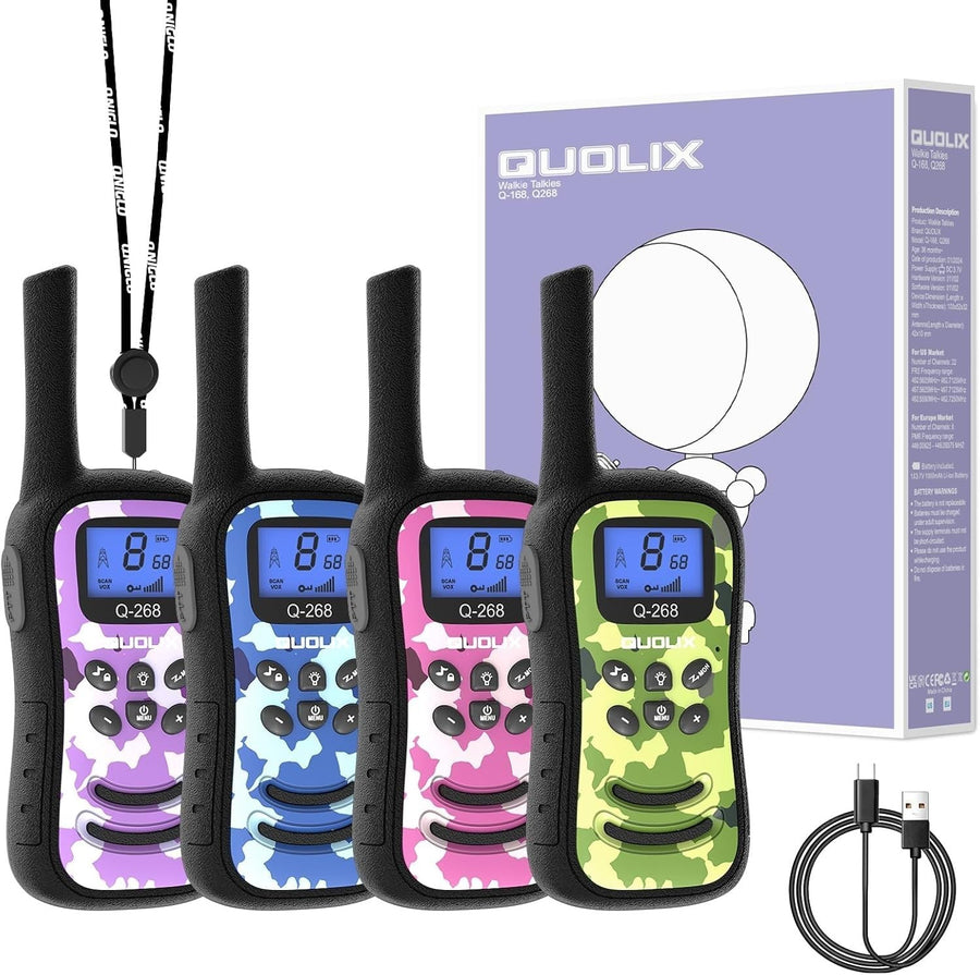 Kids Rechargeable Walkie Talkies Long Range 3KM VOX LED Torch Camo