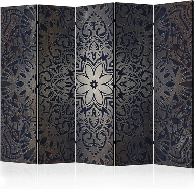 Luxury Dark Mandala 5-Panel Room Divider 225×172cm | Double-Sided Privacy Screen
