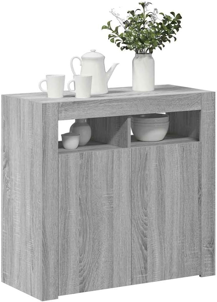 Grey Sonoma LED Sideboard Cabinet Cupboard Storage Unit 80cm Modern Display