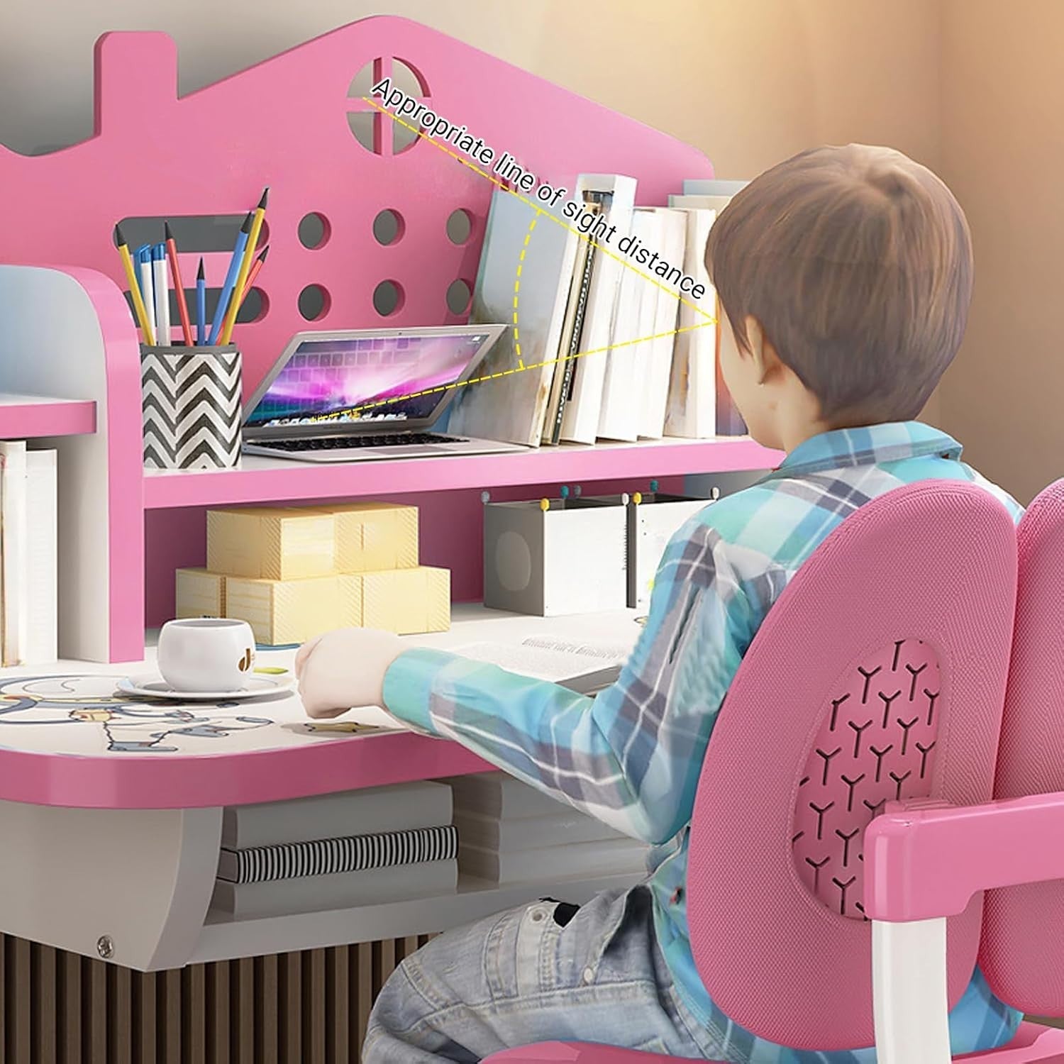 Adjustable Kids Desk & Chair Set w/ Storage Drawer & Ergonomic Support