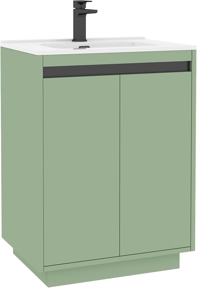 600mm Mint Green Floor Standing Vanity Unit with Basin Sink 2 Door Cabinet