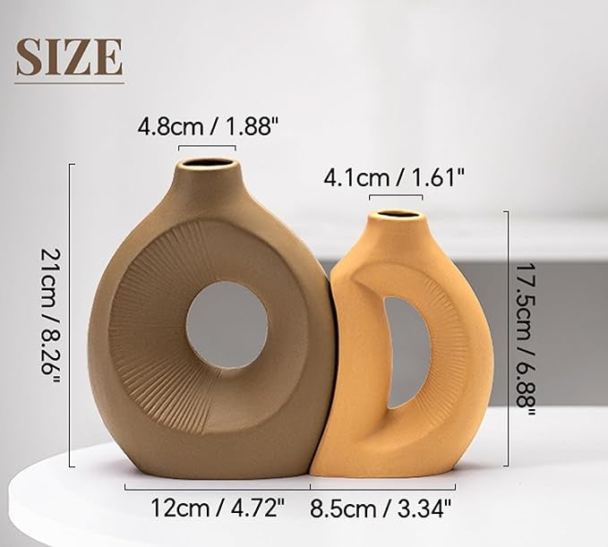 Ceramic Vase Set of 2 Hollow Minimalist Modern Decor for Pampas Grass