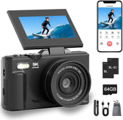 5K 75MP Vlogging Camera WiFi Flip Screen Zoom Camera 64GB Kit