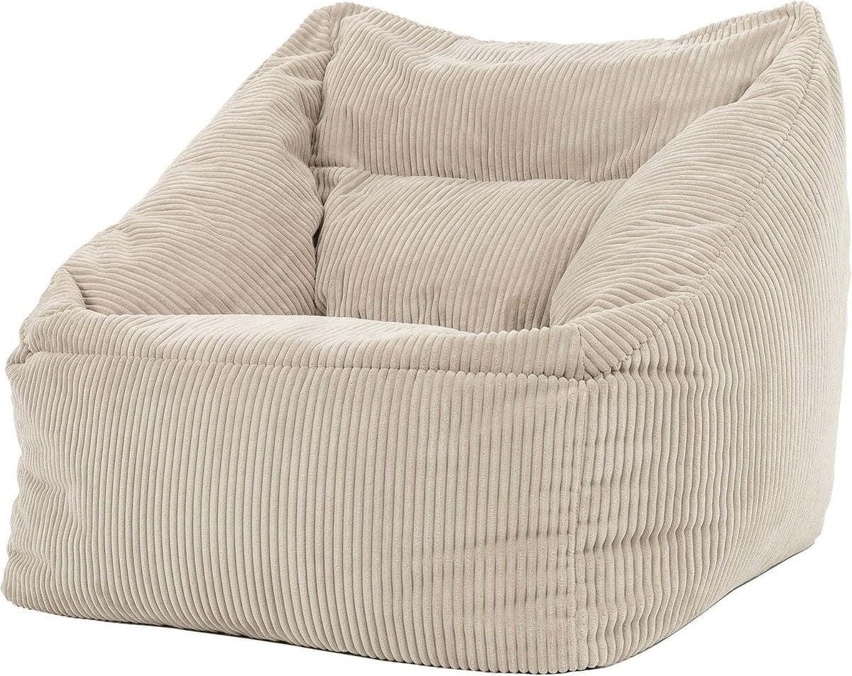 Beige Cord Bean Bag Chair Adult Sofa Seat Lounge Armchair for Home & Gaming