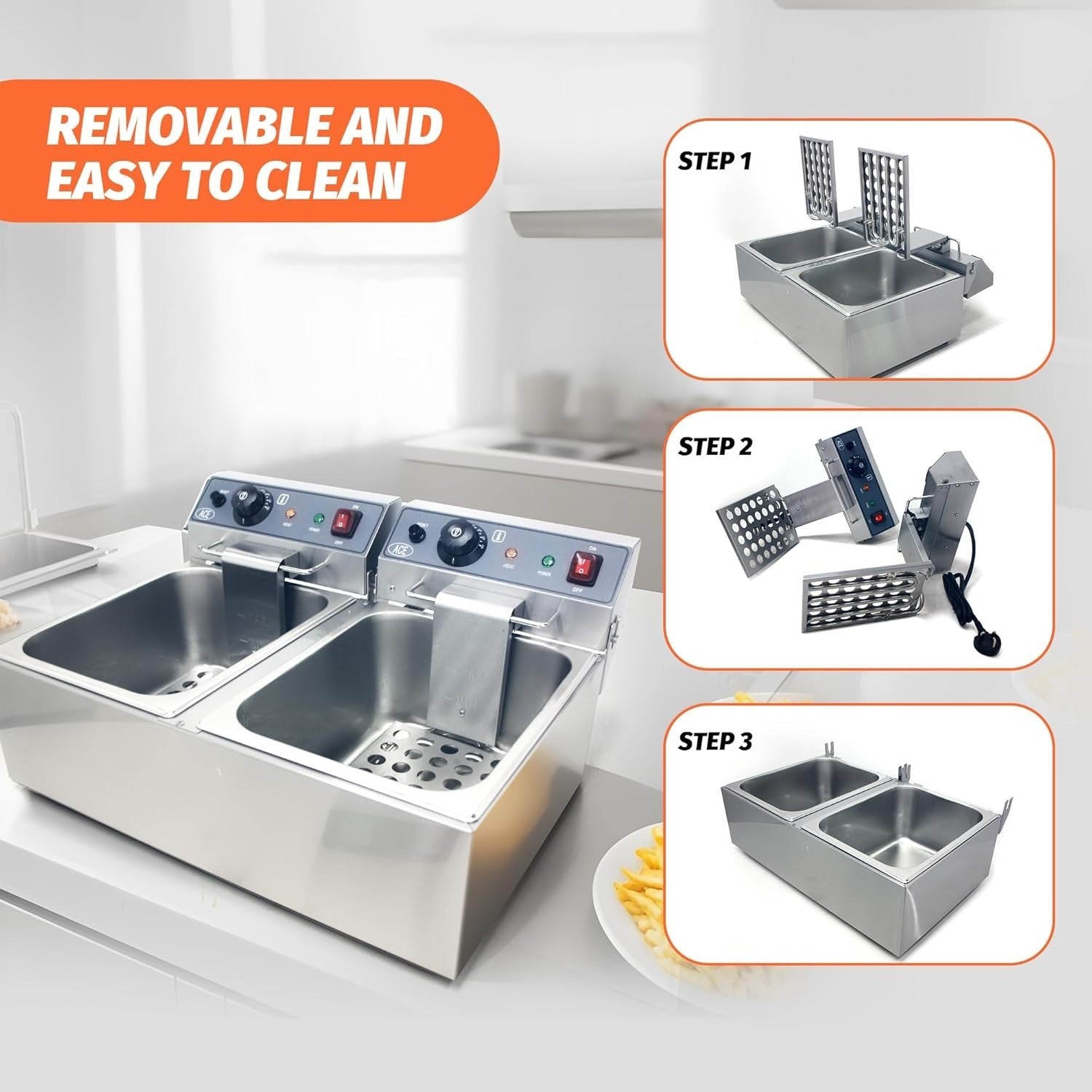 34L Double Deep Fat Fryer 6000W Commercial Dual Tank Stainless Steel
