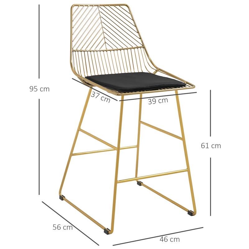 2x Gold Bar Stools Velvet Seat Counter Height Kitchen Breakfast Chairs