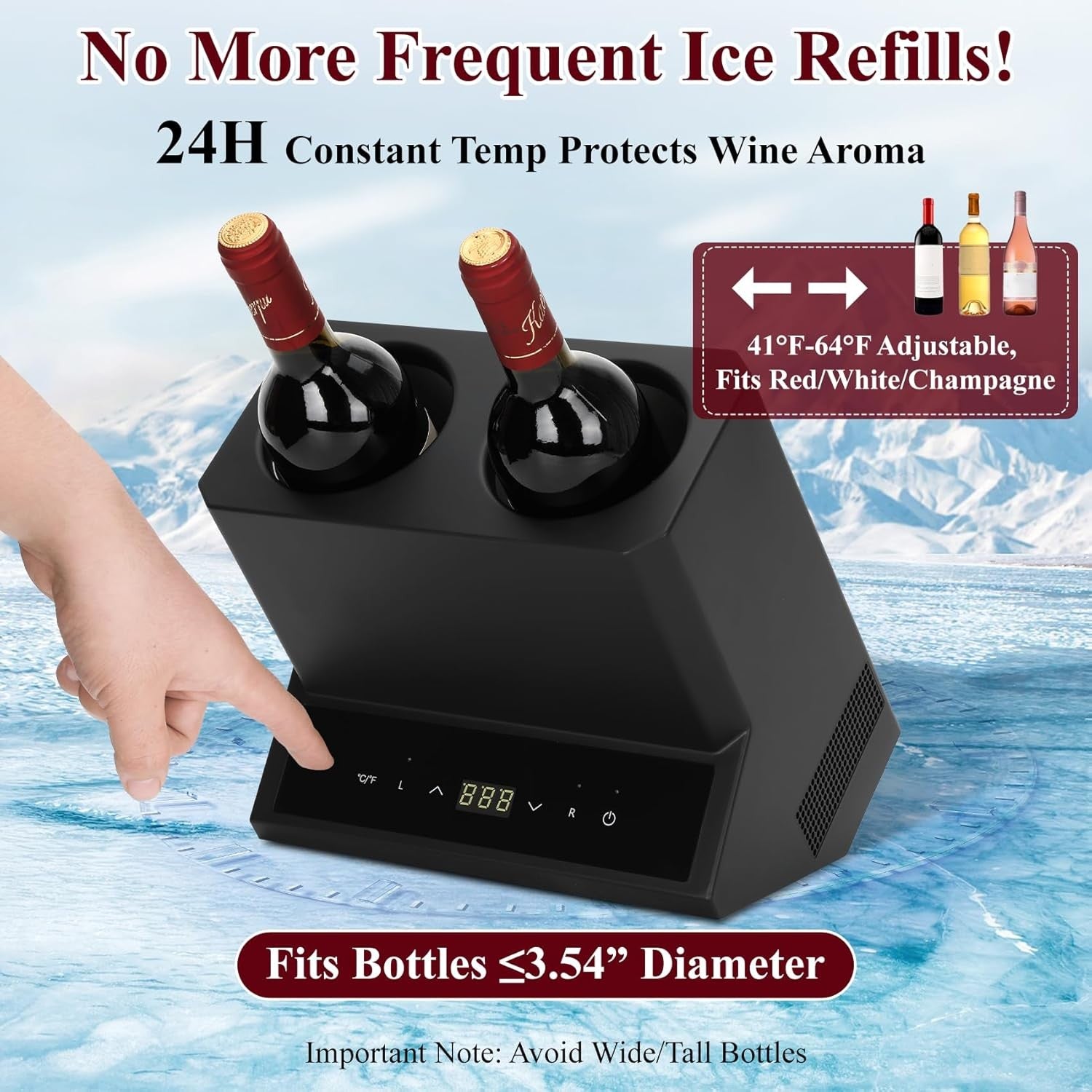 Electric Wine Chiller Dual Bottle Cooler Touch Control 24H Iceless Cooling
