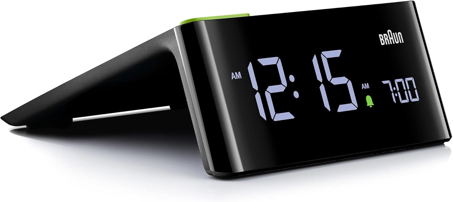 Black Digital Alarm Clock Auto Dimming LCD Display Snooze Modern