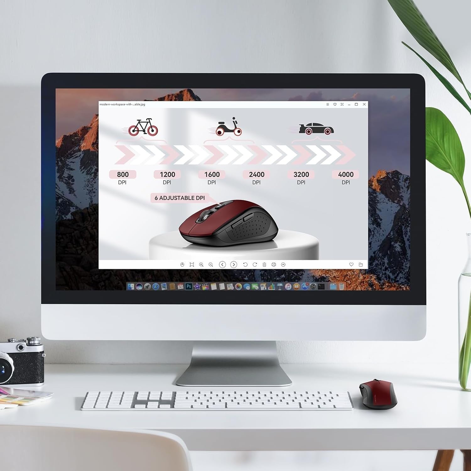 Silent Click Bluetooth Mouse 4000DPI Ergonomic Multi Device Wireless Red