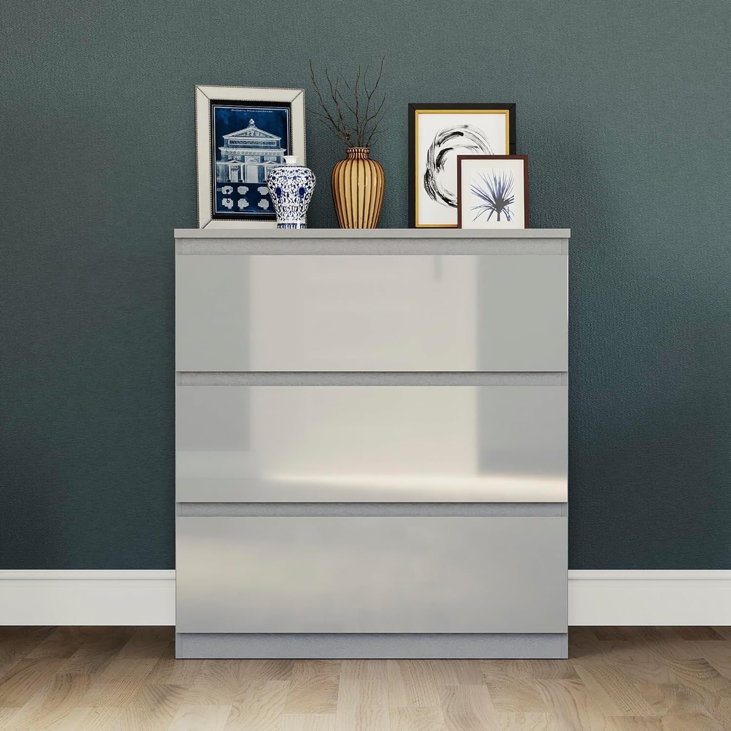 Modern Grey 3-Drawer Chest Storage Cabinet | Smooth Glide, Durable Wood
