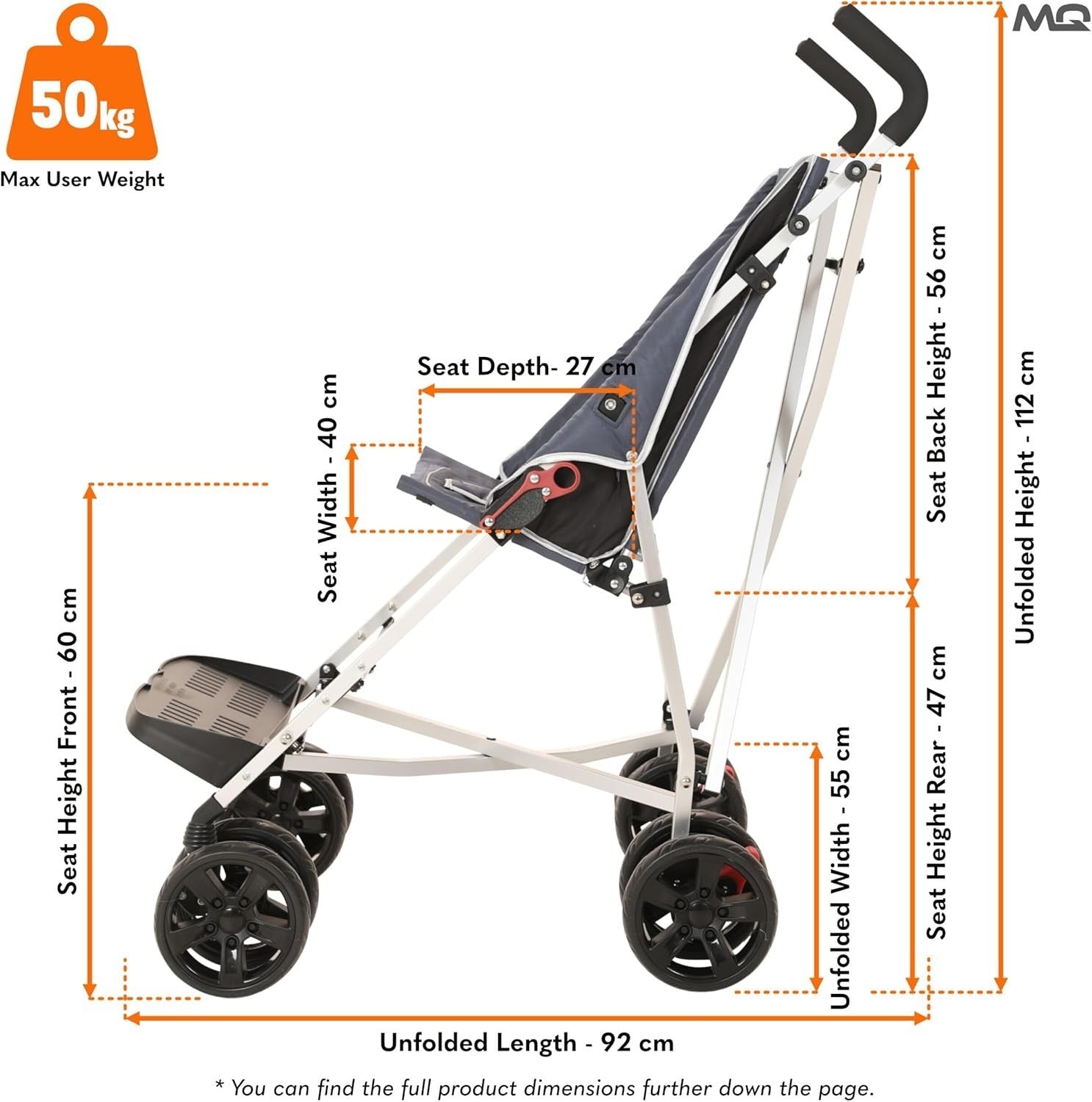 XL Disability Pushchair Special Needs Stroller 50kg Lightweight Blue