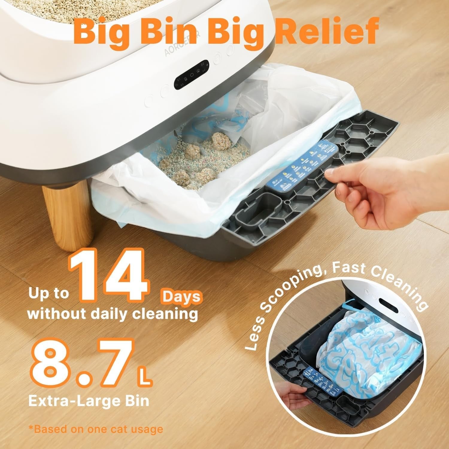 Self Cleaning Cat Litter Box WiFi App Control Odor Control XL Tray