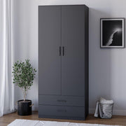 2-Door Bedroom Wardrobe with Drawers | Sturdy Wood Storage Cabinet
