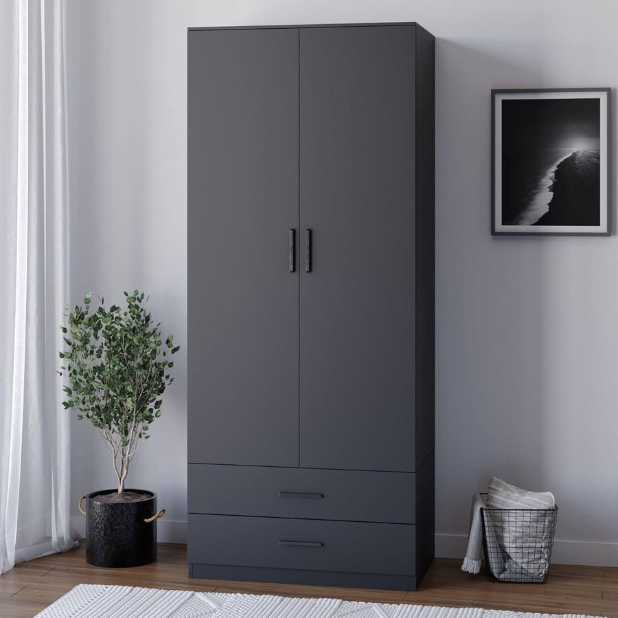 2-Door Bedroom Wardrobe with Drawers | Sturdy Wood Storage Cabinet