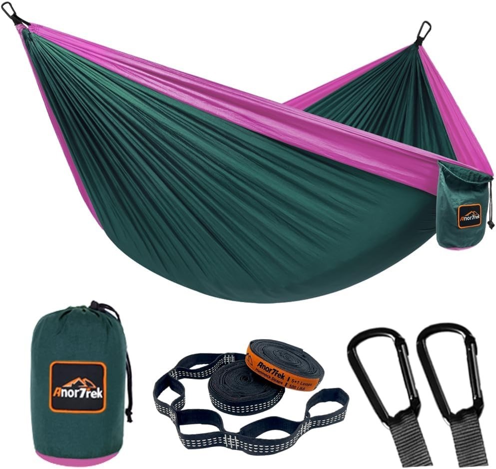 Super Lightweight Double Camping Hammock with Tree Straps, Easy Setup & Durable