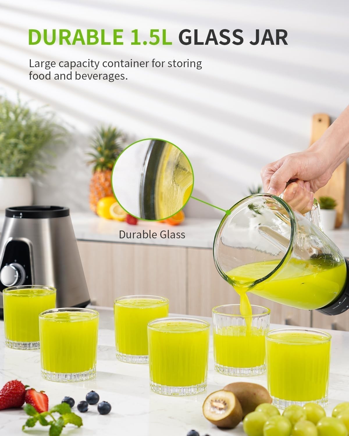 1200W Blender Smoothie Maker 2-in-1 Glass Jug Ice Crusher 3 Speed