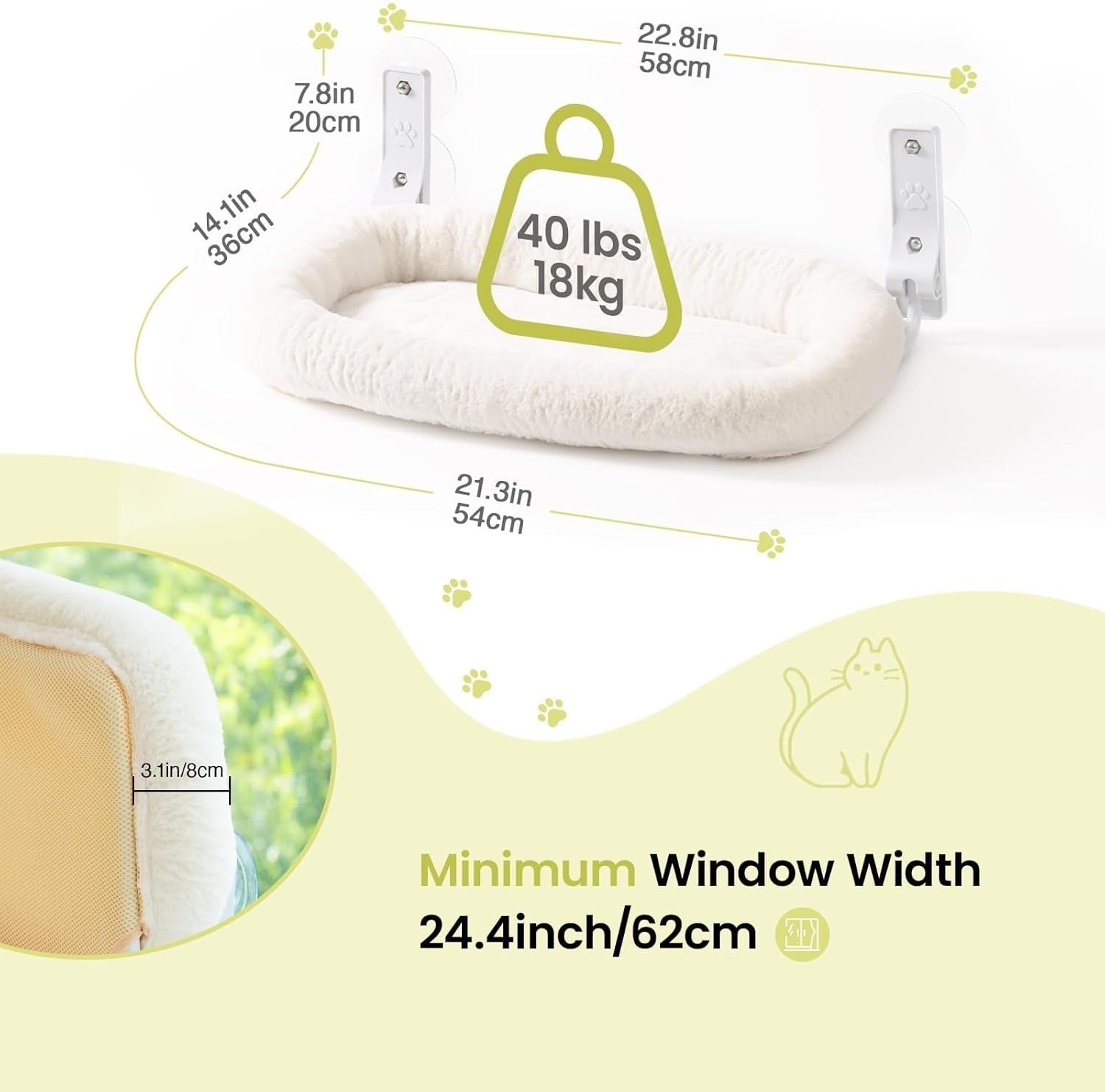 Plush Cat Window Hammock Foldable Perch Bed Large Sturdy 18kg Cream