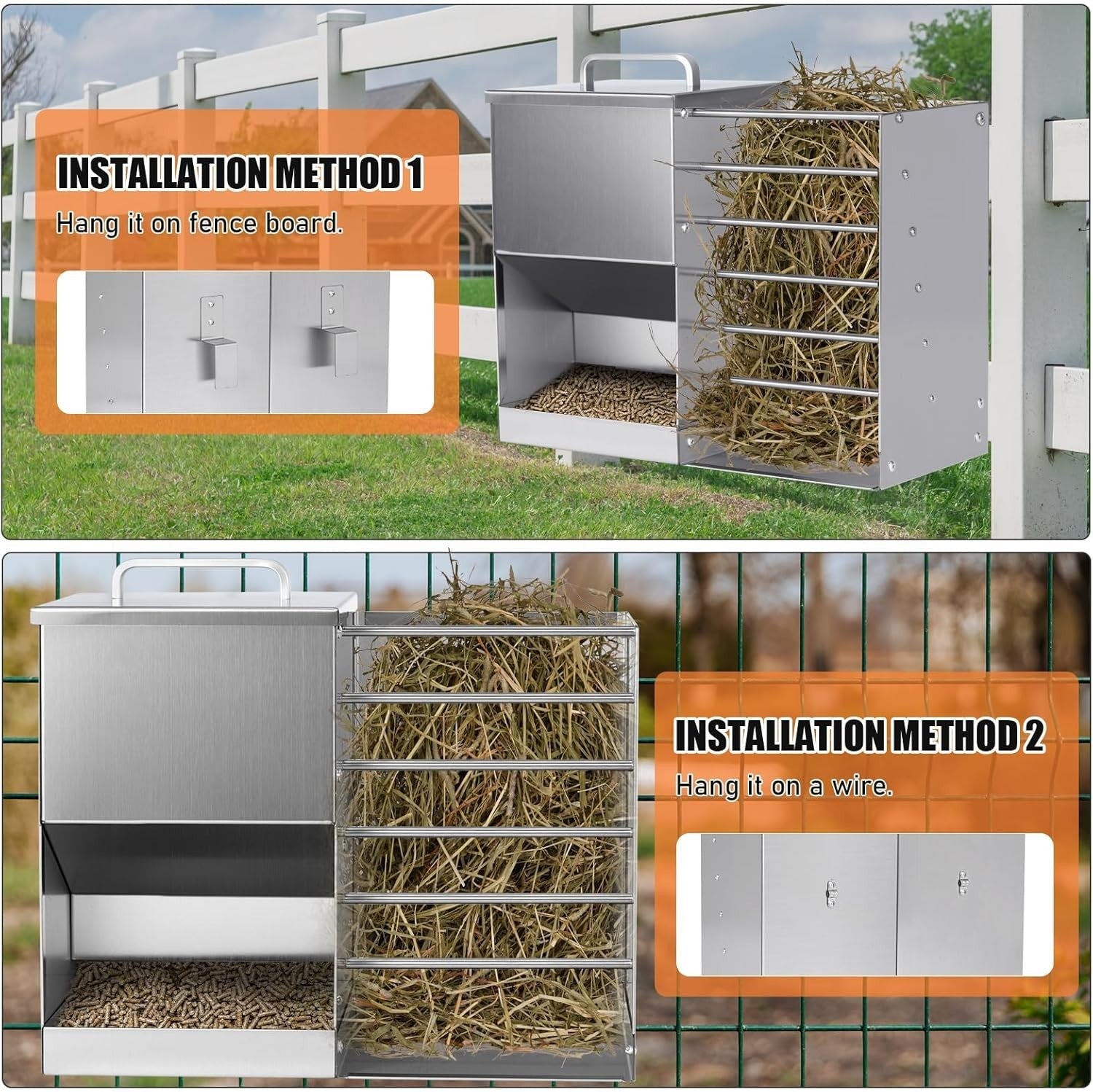 2 in 1 Rabbit Feeder Hay Rack Water Bottle Stainless Steel Food Dispenser