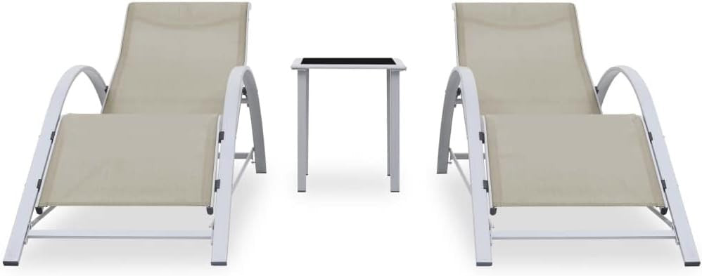 Cream Sun Lounger Set of 2 w/ Table – Outdoor Recliner Chairs for Garden Patio