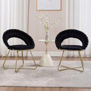 Black Velvet Tub Chairs Set of 2 – Modern Accent Chairs with Gold Metal Legs