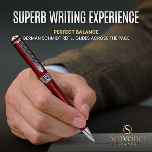 Luxury Personalised Ballpoint Pen – Crimson Red Brass Chrome, Refillable Ink