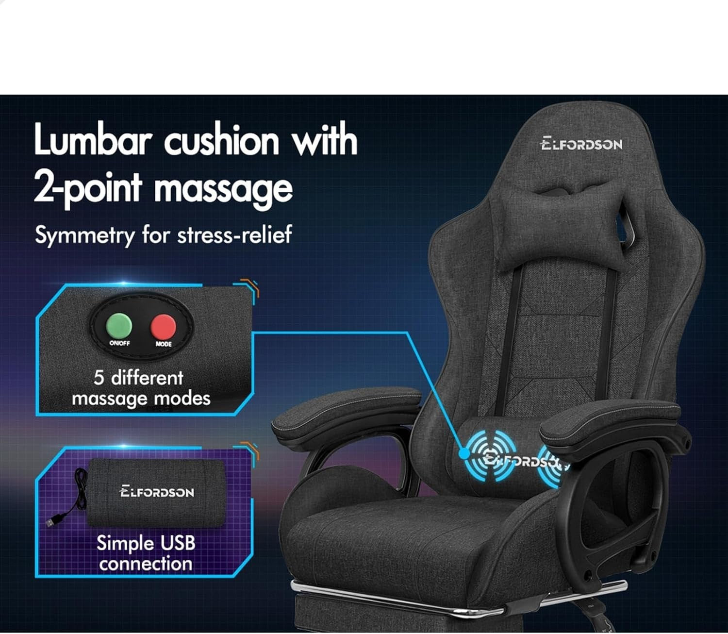 Large Ergonomic Gaming Chair Office Desk Recliner Faux Leather 180kg Max Weight