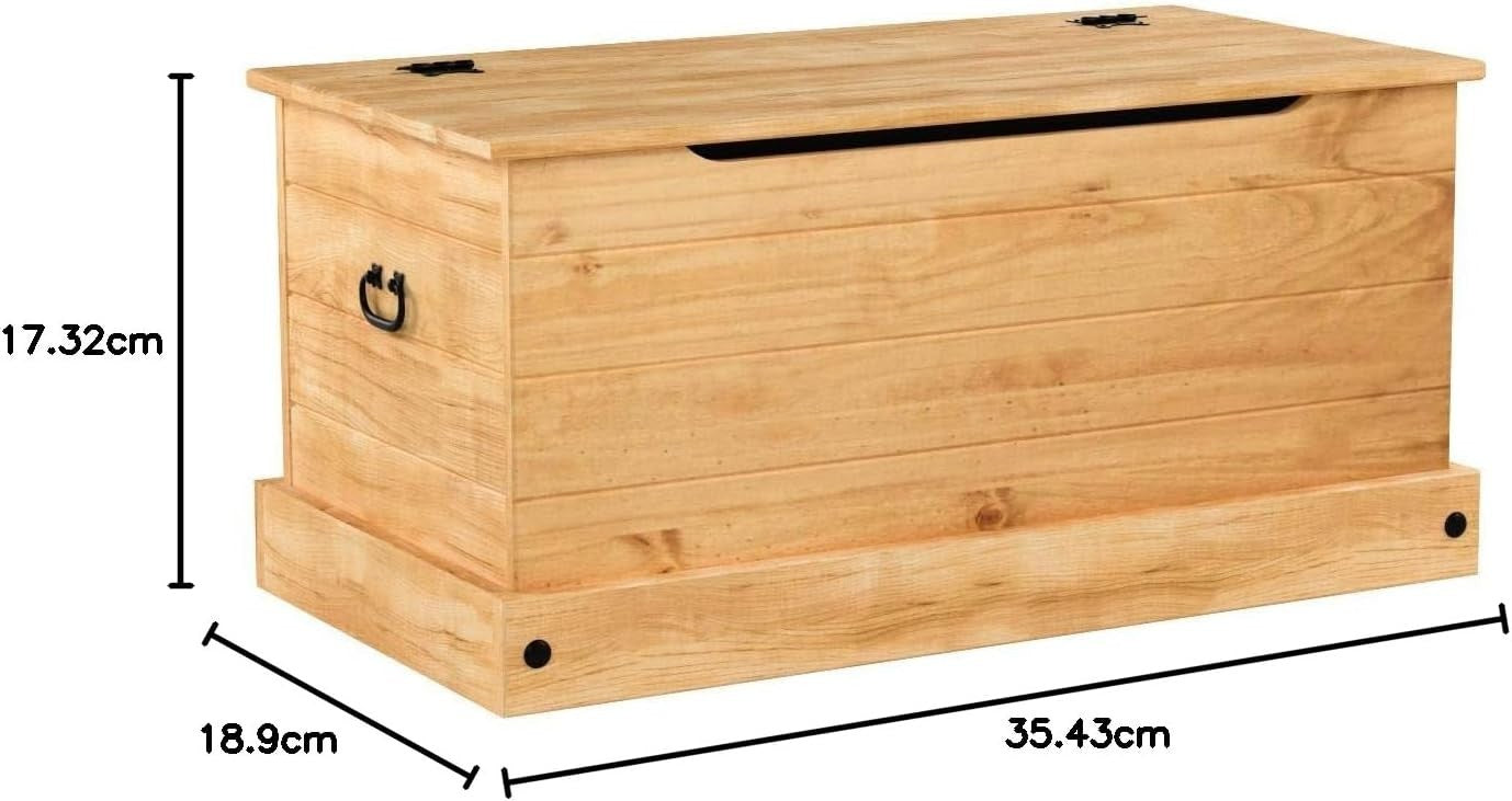 Rustic Solid Pine Ottoman Storage Chest with Hinged Lid & Safety Catch