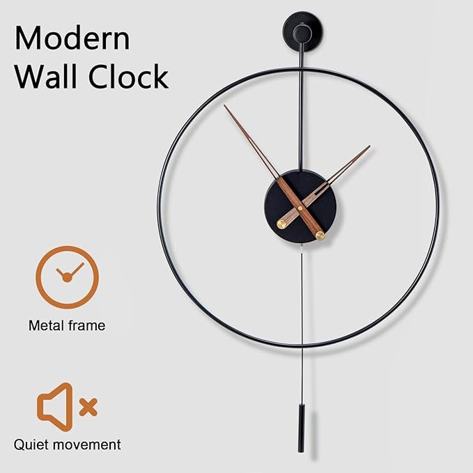 Modern 50cm Silent Pendulum Wall Clock Metal Minimalist Round Home Decor