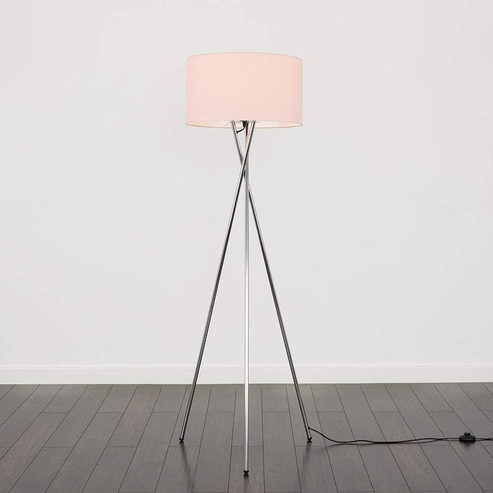 Modern Chrome Tripod Floor Lamp Pink Shade Tall Living Room Bedroom Light