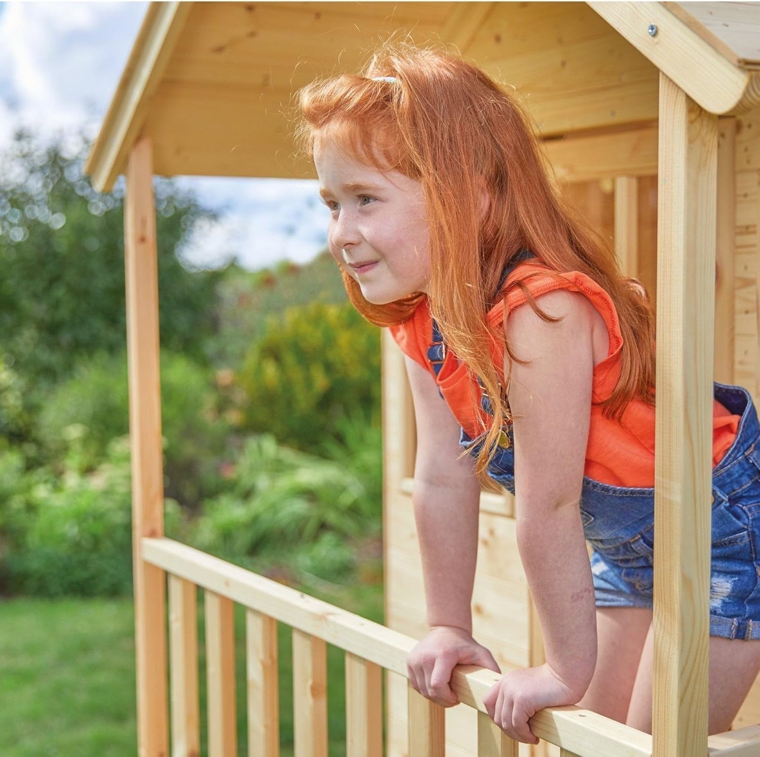 Large Wooden Kids Playhouse Tower Outdoor w Veranda Sandpit Ladder