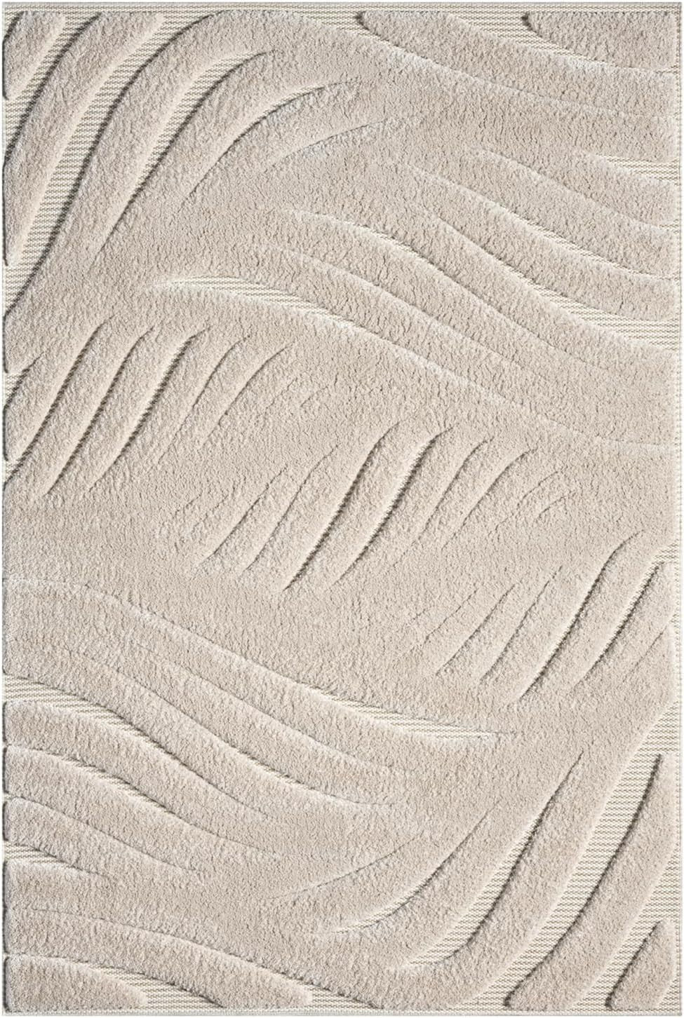 Large Beige Area Rug 200x290cm Modern Abstract Non Slip Living Room Carpet