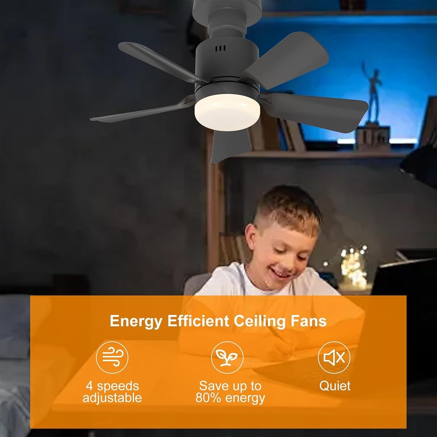 45cm Screw-In Ceiling Fan Light 4 Speeds 3 Colors Walnut