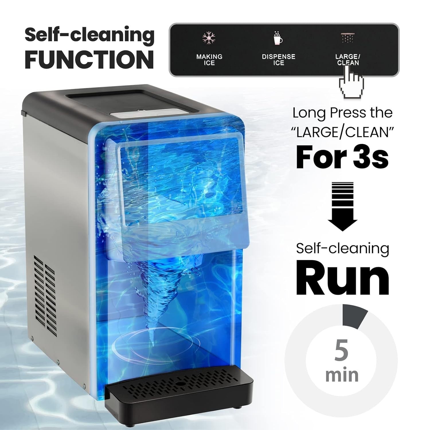Self Dispensing Nugget Ice Maker Countertop 26kg/24H Self Cleaning