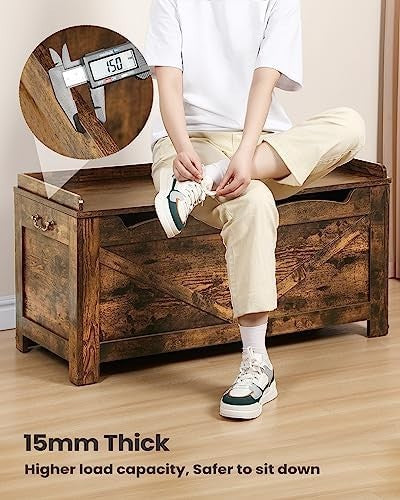 Rustic Brown Storage Bench with Lift-Top, Extra Large Shoe & Organizer Chest