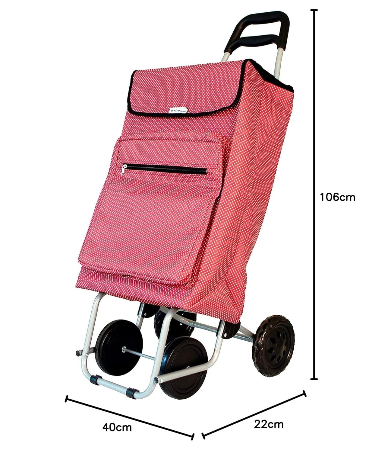 Red & White 4-Wheel Shopping Trolley 48L Large Capacity Freezer Pocket
