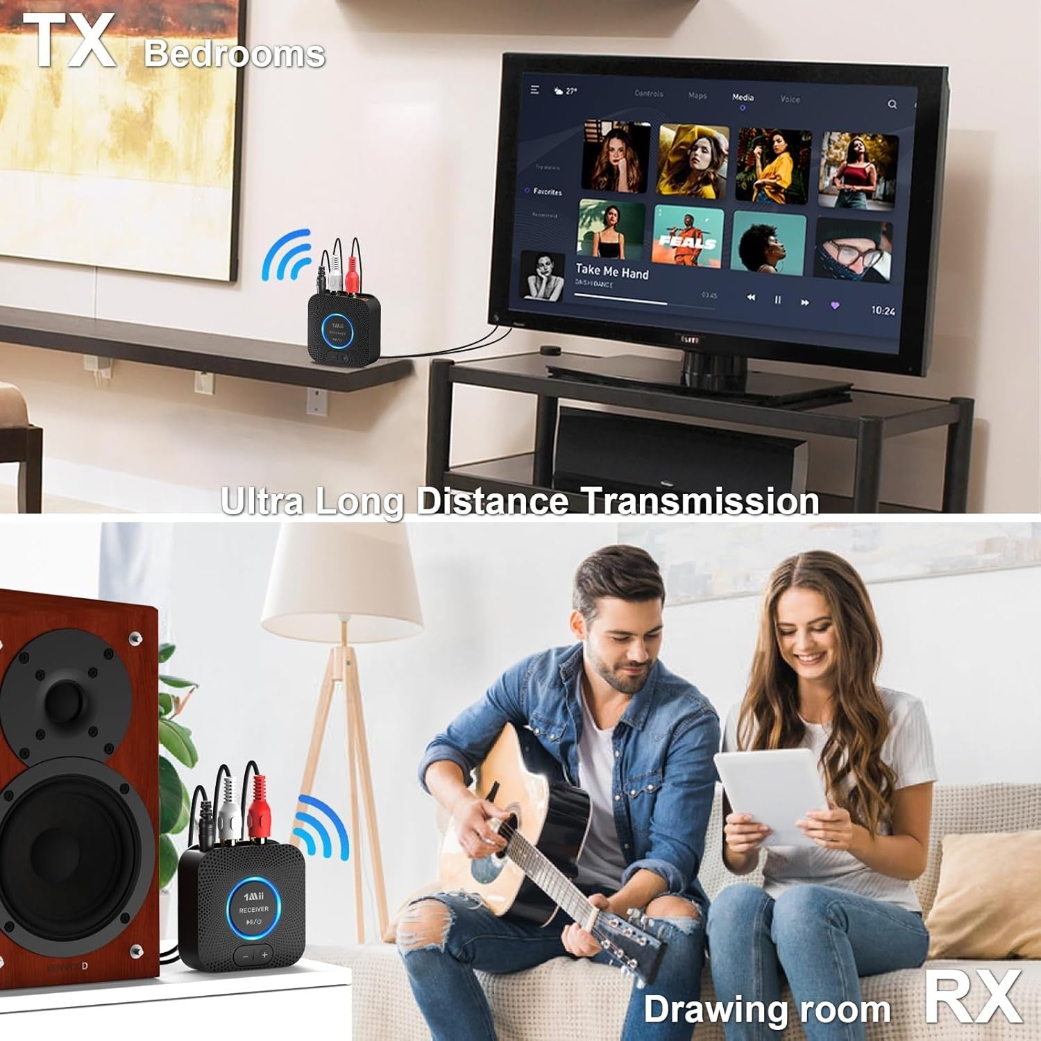 2.4GHz Wireless Audio Transmitter Receiver Black 80m Low Latency
