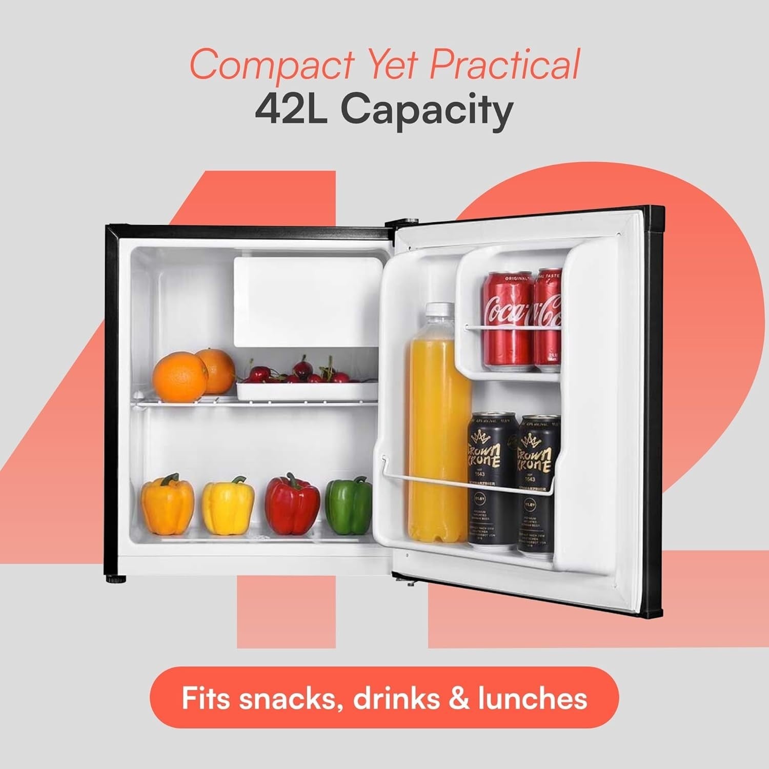 42L Mini Fridge Countertop Compact Reversible Door Black