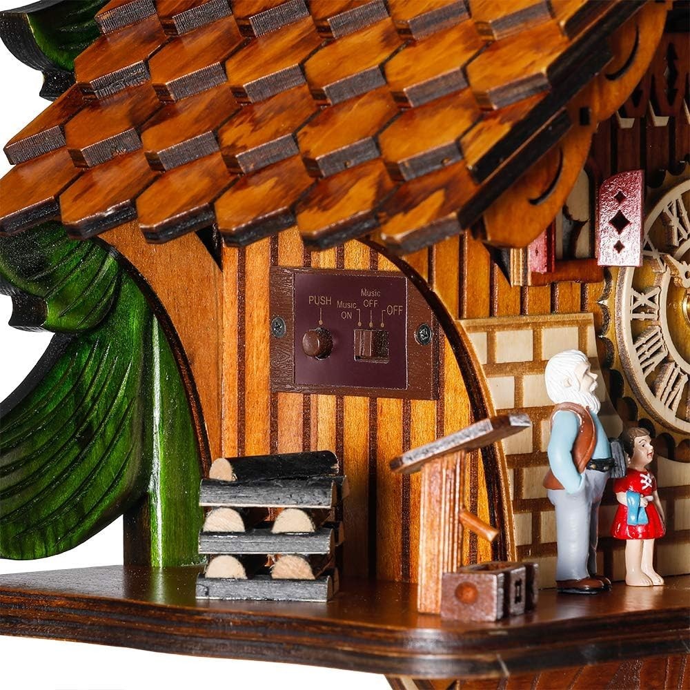 Traditional Handcrafted Walnut Cuckoo Clock with Adjustable Volume & Quartz