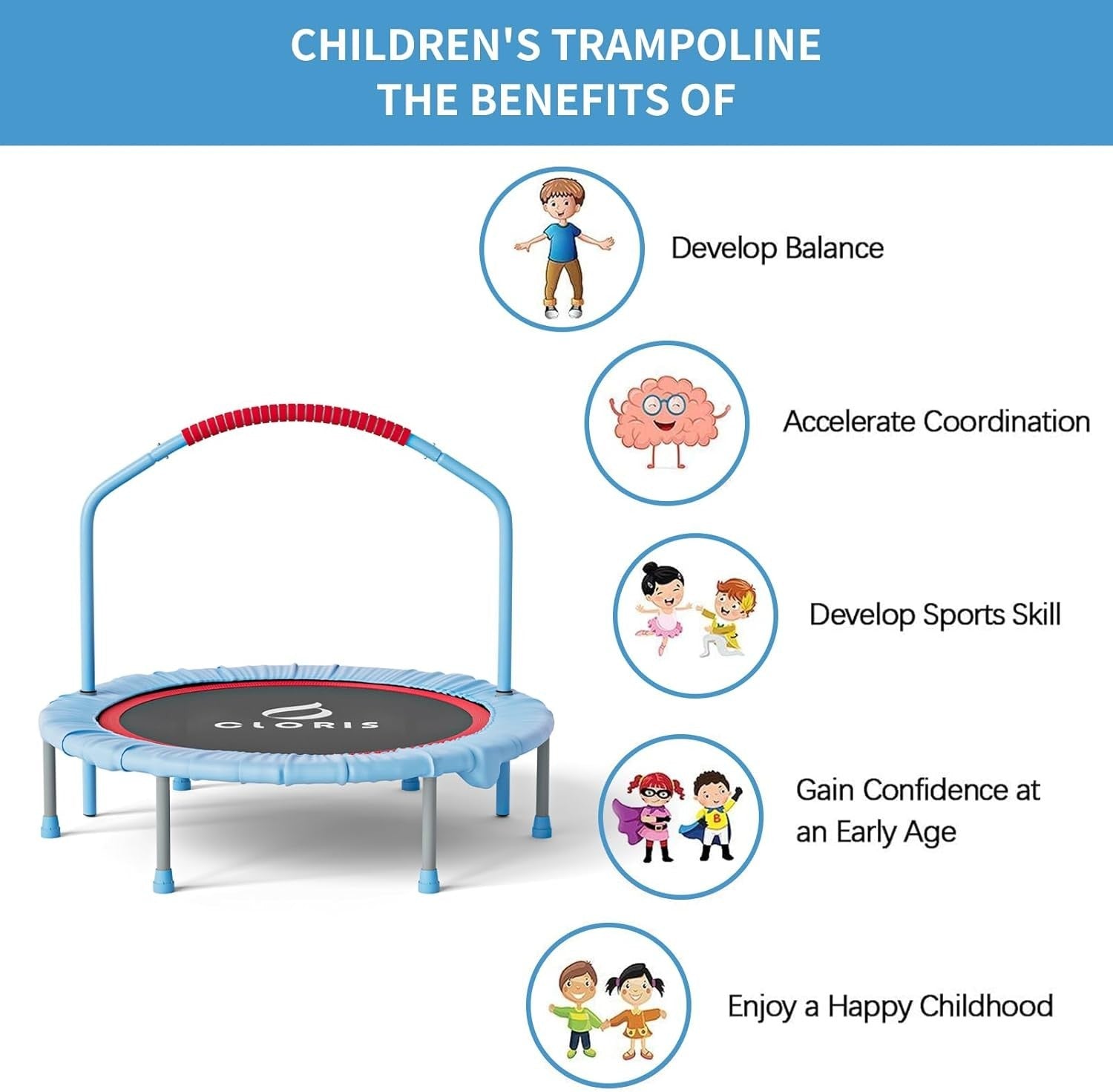 Blue 38in Folding Exercise Trampoline Low Impact Rebounder 220LB