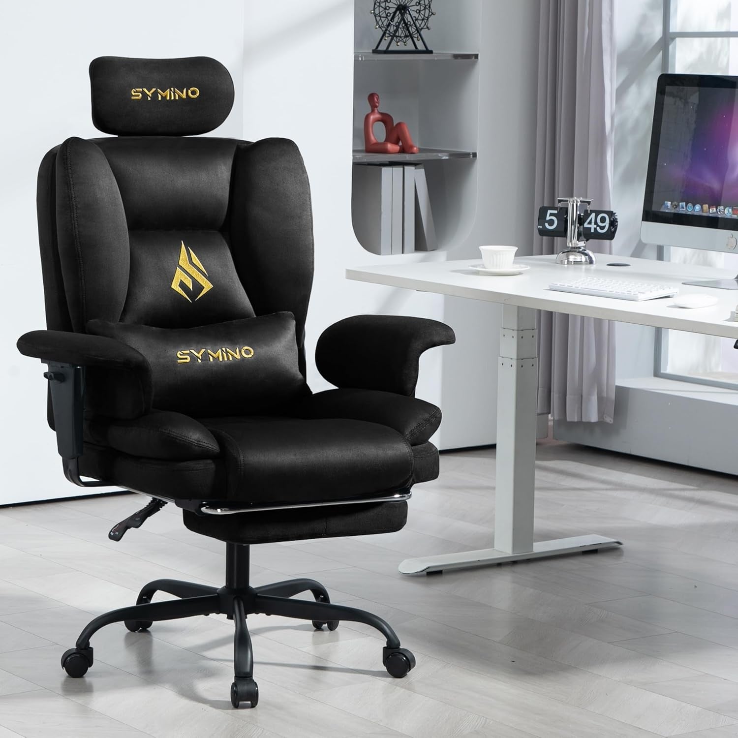 Ergonomic Gaming Chair w/ Footrest Pocket Spring Support Black