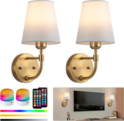 Battery Operated Wall Sconces Set of 2, Rechargeable RGB LED Lights + Remote