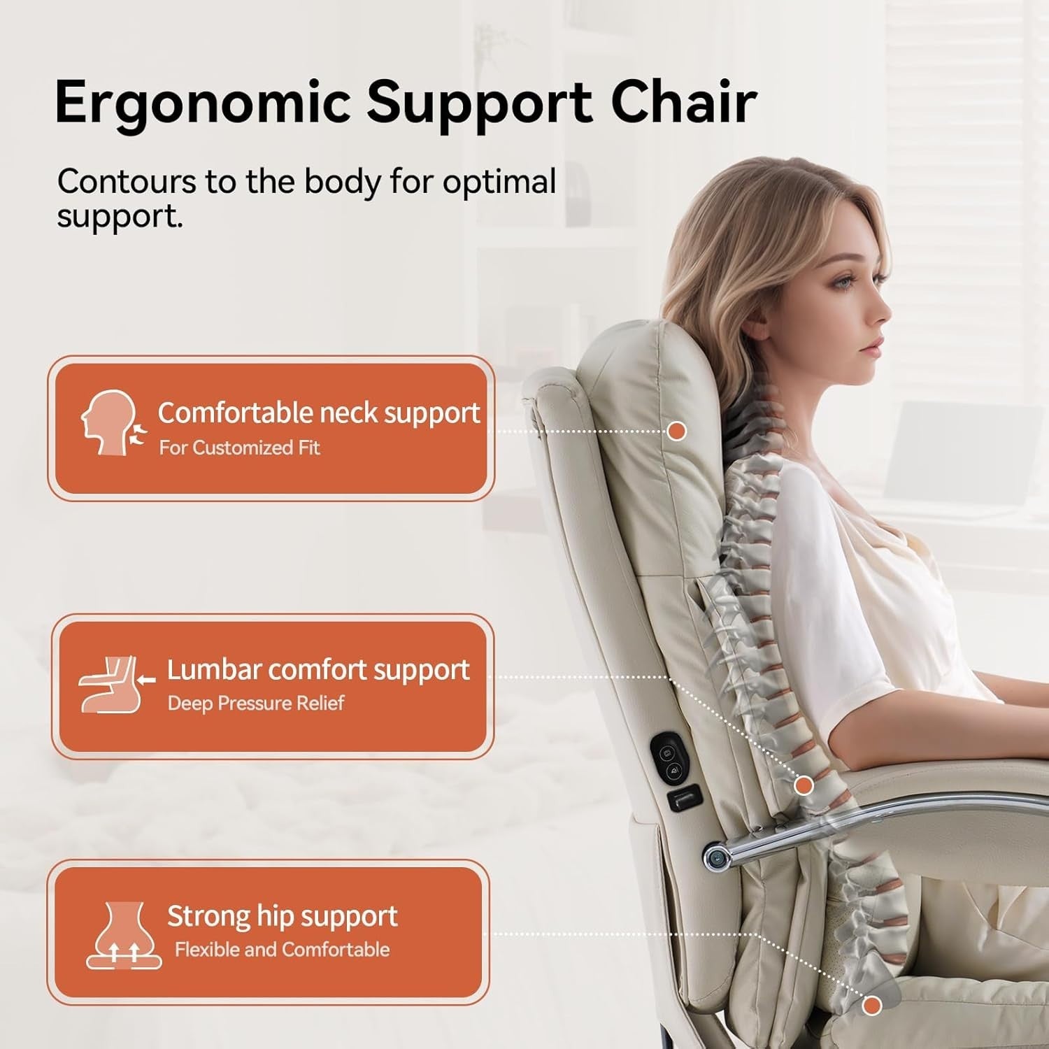 Heated Massage Office Chair Recliner Footrest Ergonomic High Back White