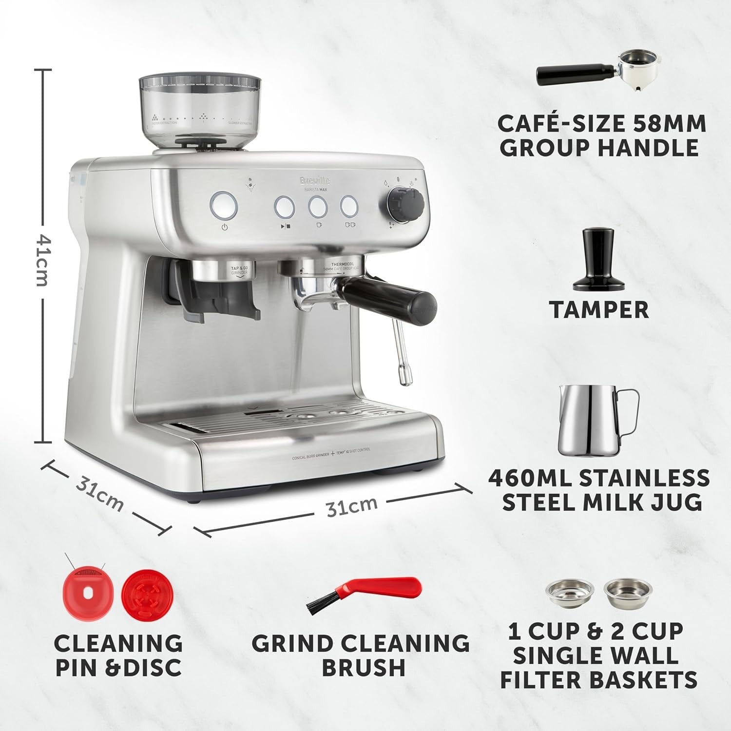 Espresso Coffee Machine | Built-In Bean Grinder | Milk Frother | 2.8L Tank