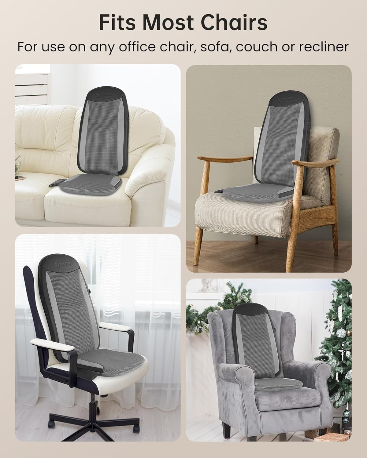 Shiatsu Back Massager Heat Deep Tissue Kneading Seat Cushion for Chair Home